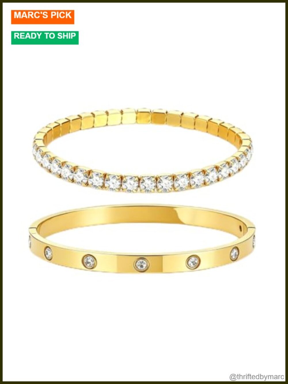 18K Gold Plated 2-Piece Stackable Bracelet Set for Women Tennis CZ Bangle